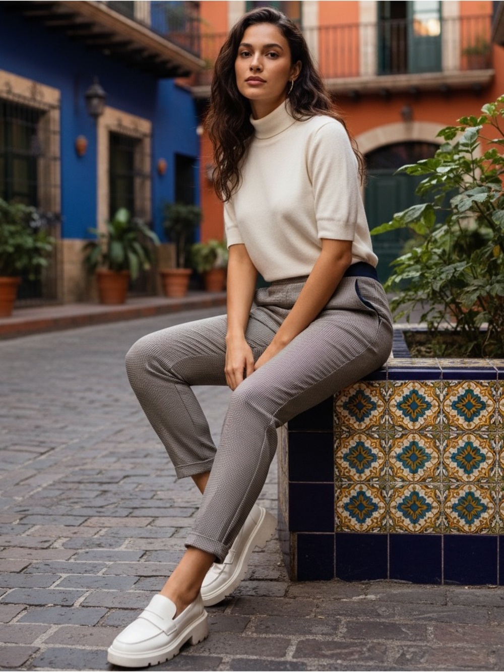 Zara Houndstooth Cropped Slim Pants m